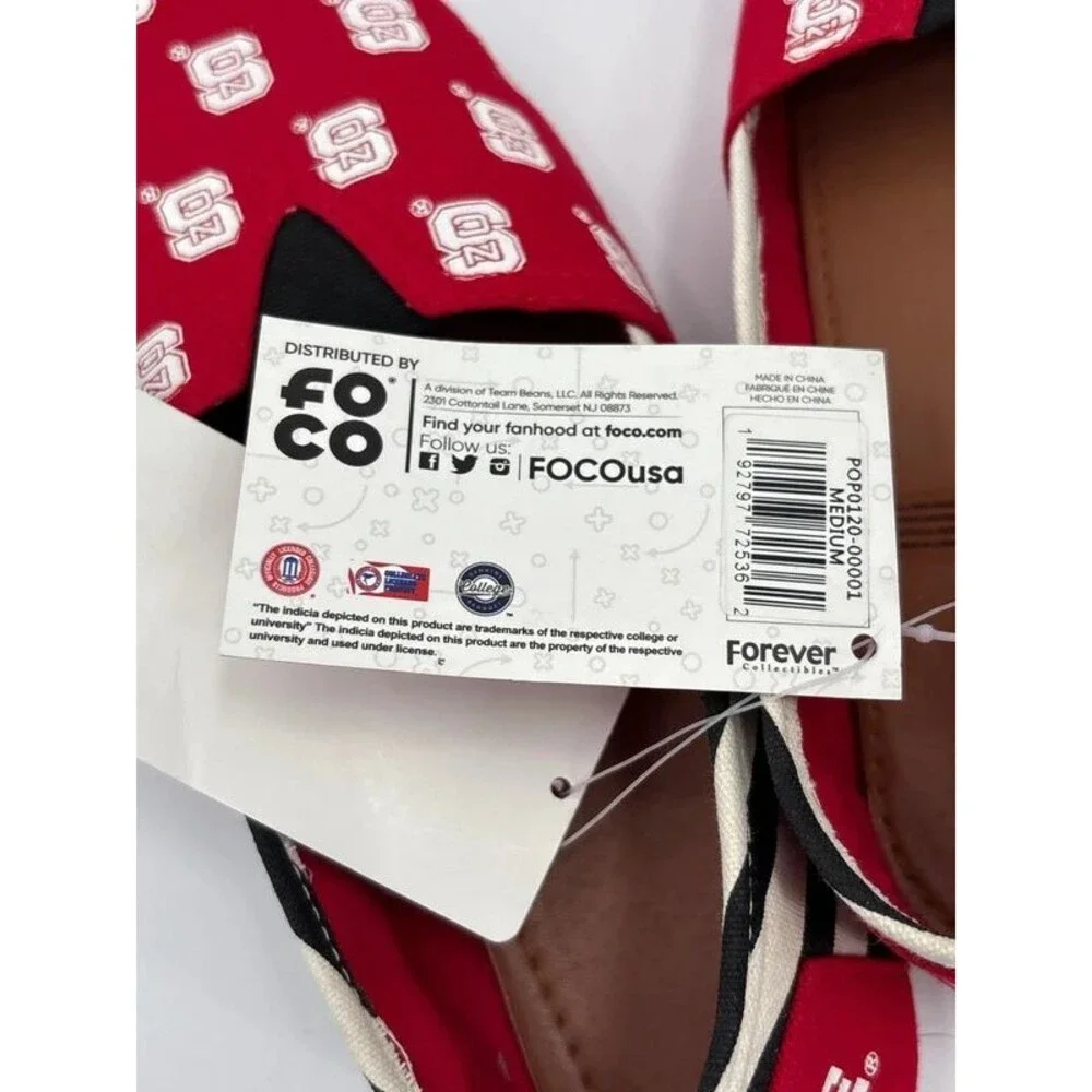 Foco NC State Wolfpack Womens Size 8 Stripe Canvas Shoes NCAA Slip On New